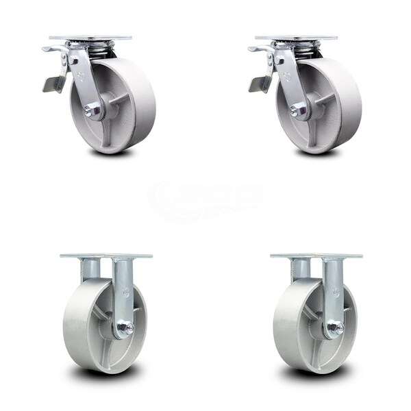 6 Inch Semi Steel Caster Set with Ball Bearings 2 Brakes 2 Rigid